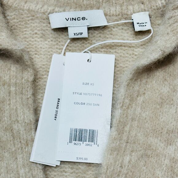 Vince Brushed Collared Sweater Beige XS Sand Dune Alpaca Stretch V-Neck NWT $395 - Picture 9 of 10